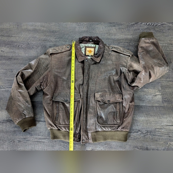Vintage 90s Hard Rock Cafe Myrtle Beach Bomber Pilot Soft Leather Jacket Size XL - Picture 8 of 10